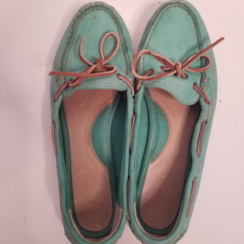 Frye Teal and Brown Leather Moccasin Driving Shoes